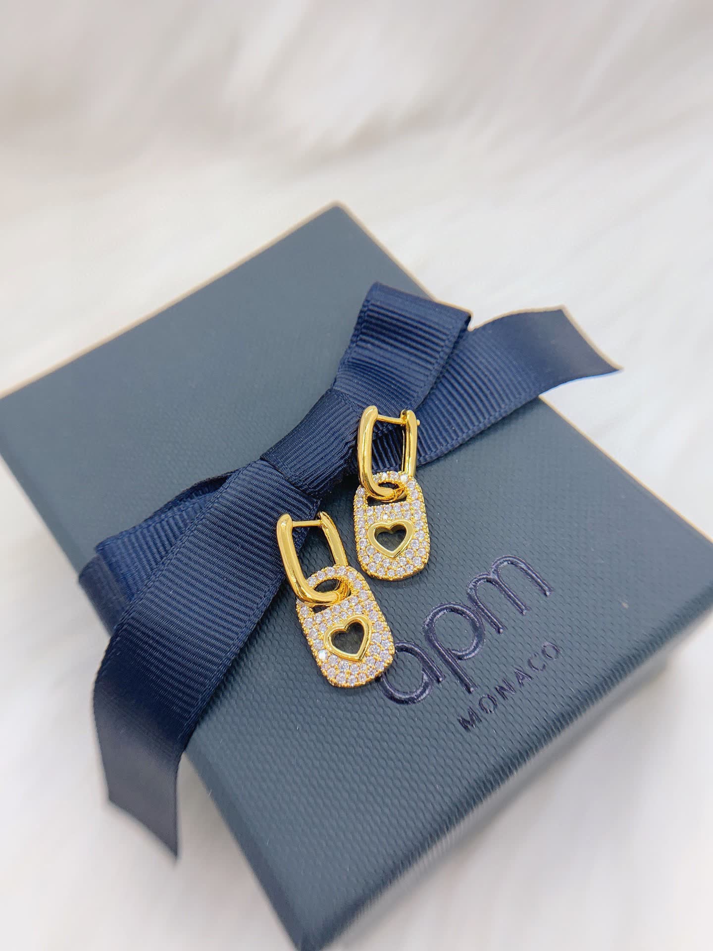 APM Monaco Gold Heart Lock Earrings